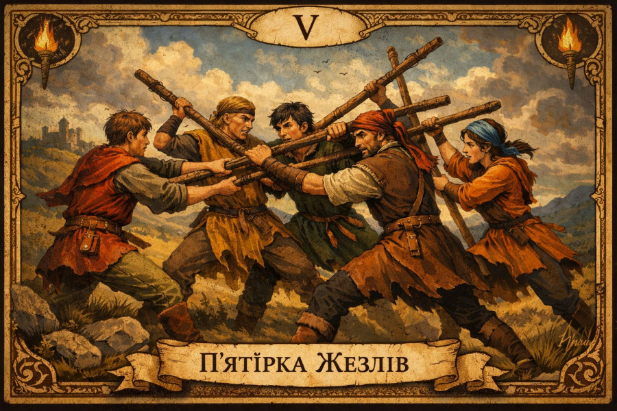 П’ятірка жезлів - значення карти Таро
