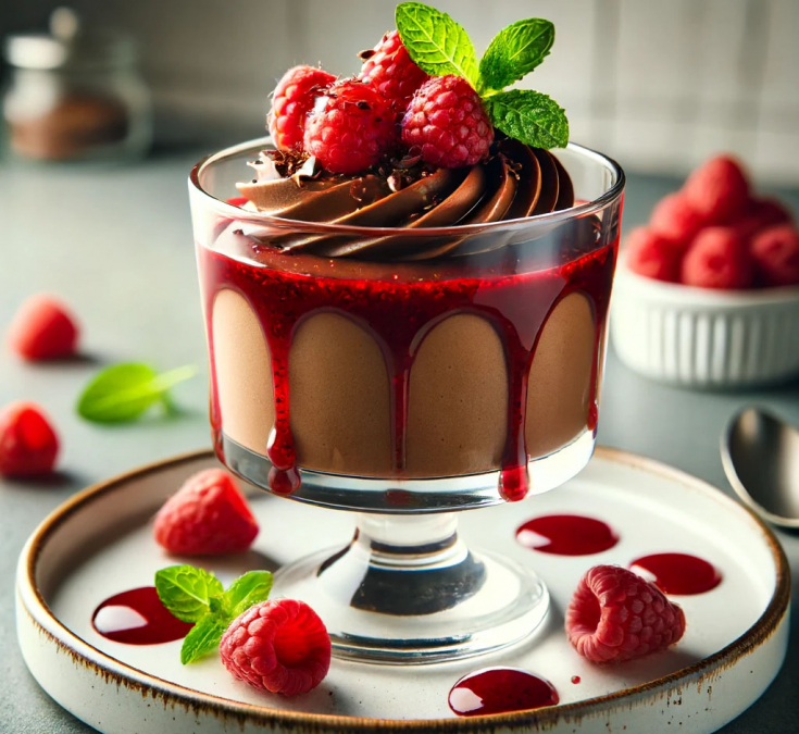 Шоколадний мус з малиновим соусом