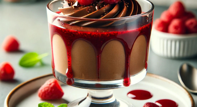 Шоколадний мус з малиновим соусом