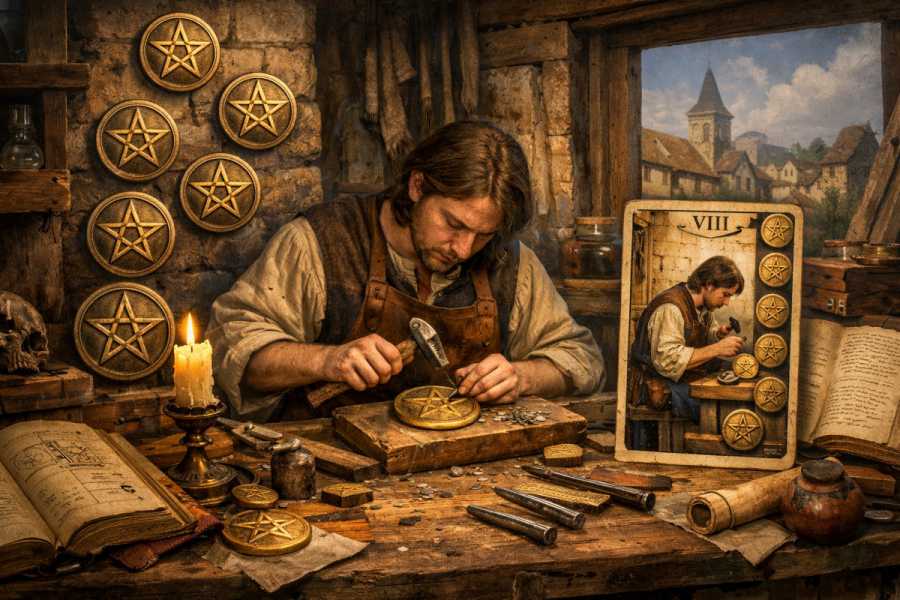 Вісімка пентаклів - значення карти Таро