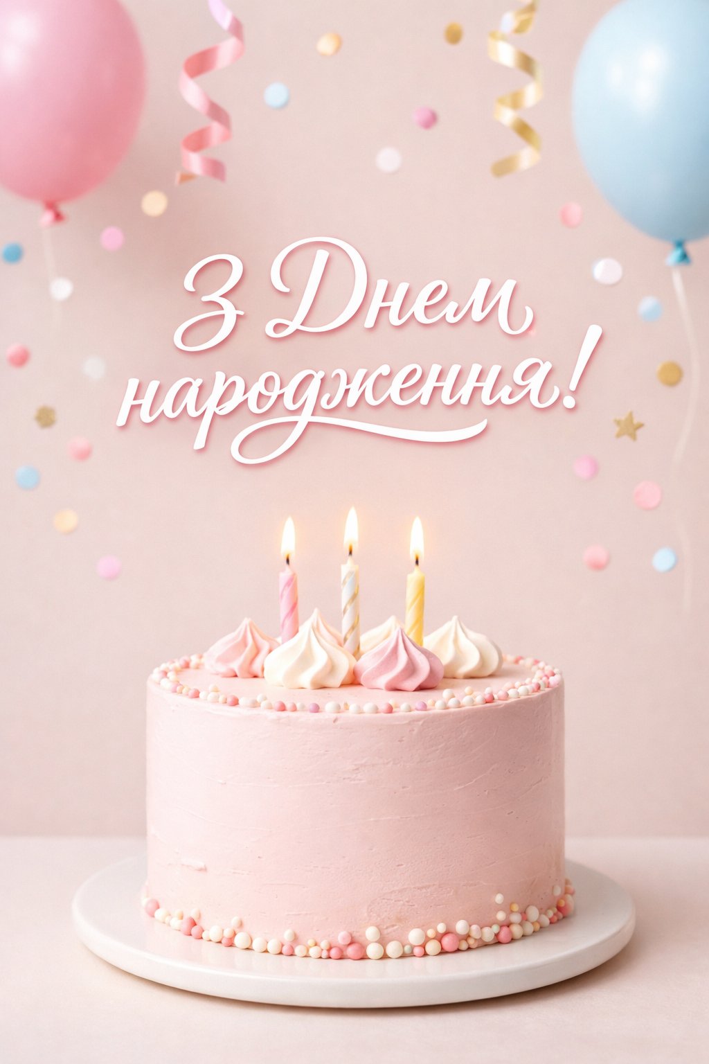 Мінімалістичний торт на однотонному фоні з делікатними свічками