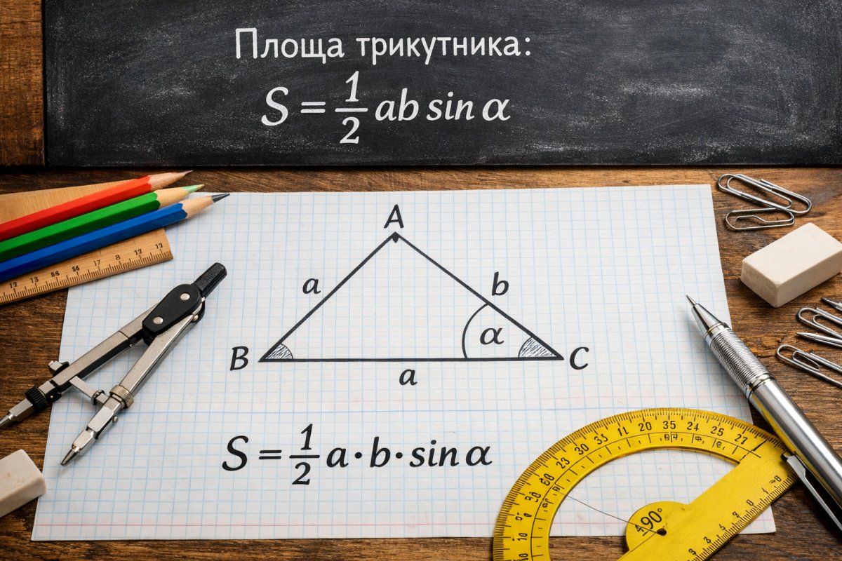 Площа трикутника через дві сторони і кут Площа трикутника через дві сторони і кут