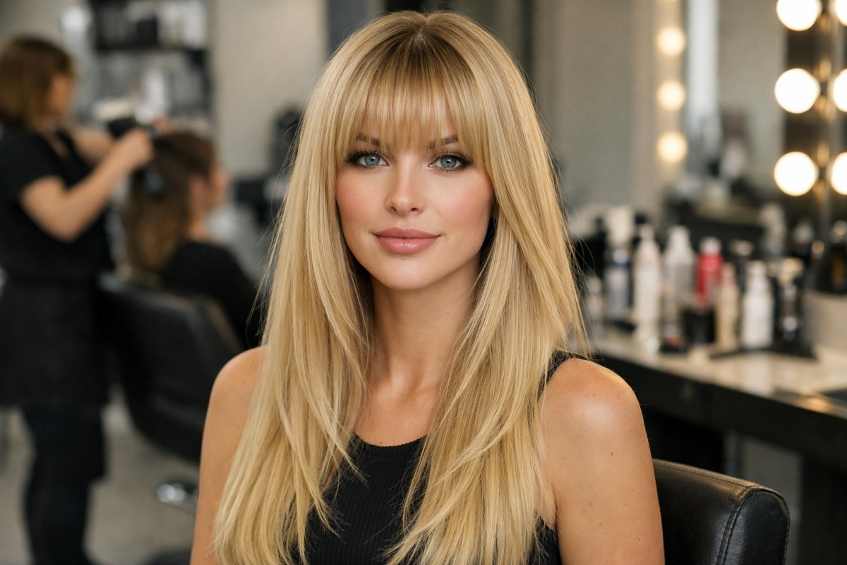 Стрижка с челкой на длинные волосы